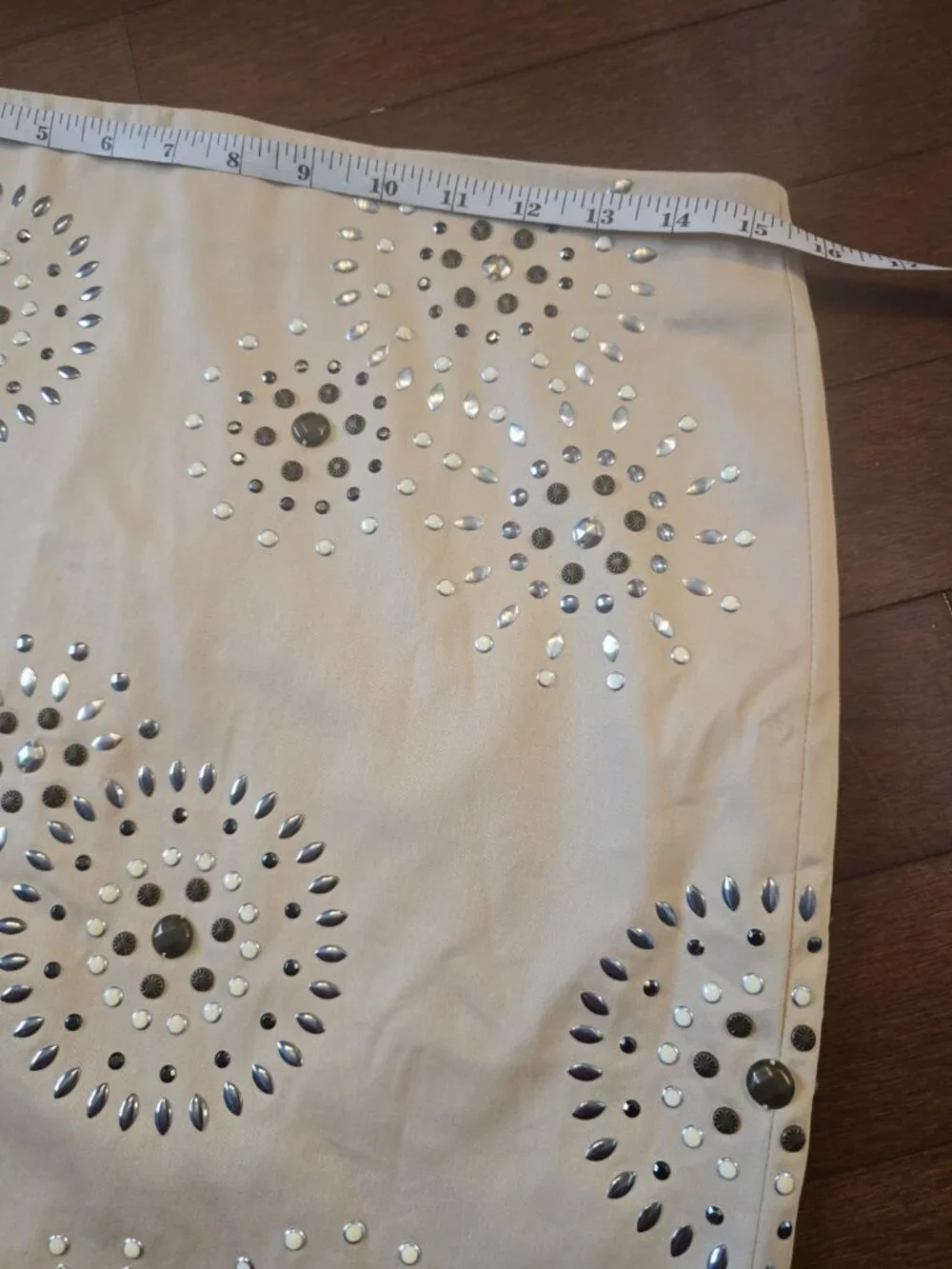 White House Black Market Women's Tan Embezzled Stud Skirt Rhinestone 4 New  $158